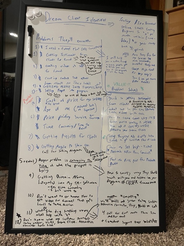 Whiteboard mapping a dream client's problems