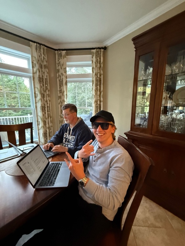 Working at the table next to my dad