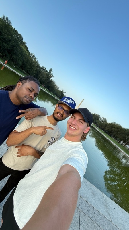 With friends at the reflecting pool in Washington